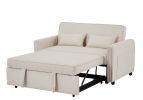 Modern Linen Convertible Loveseat Sleeper Sofa Couch with Adjustable Backrest, 2 Seater Sofa With Pull-Out Bed with 2 Lumbar Pillows For Small Living