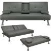 LuxuryGoods Modern Faux Leather Futon with Cupholders and Pillows