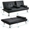 LuxuryGoods Modern Faux Leather Futon with Cupholders and Pillows