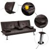 LuxuryGoods Modern Faux Leather Futon with Cupholders and Pillows