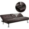 LuxuryGoods Modern Faux Leather Futon with Cupholders and Pillows