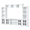 ON-TREND Minimalism Style Entertainment Wall Unit with Bridge, Modern TV Console Table for TVs Up to 70", Multifunctional TV Stand with Tempered Glass