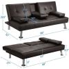 LuxuryGoods Modern Faux Leather Futon with Cupholders and Pillows
