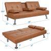 LuxuryGoods Modern Faux Leather Futon with Cupholders and Pillows