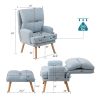 Accent Chair with Ottoman Set;  Fabric Armchair with Wood Legs and Adjustable Backrest ;  Mid Century Modern Comfy Lounge Chair for Living Room;  Bedr