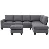 Modern L-shaped Sectional Sofa,7-seat Linen Fabric Couch Set with Chaise Lounge and Convertible Ottoman for Living