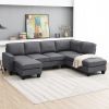 Modern L-shaped Sectional Sofa,7-seat Linen Fabric Couch Set with Chaise Lounge and Convertible Ottoman for Living