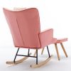 35.5 inch Rocking Chair, Soft Houndstooth Fabric Leather Fabric Rocking Chair for Nursery, Comfy Wingback Glider Rocker with Safe Solid Wood Base for