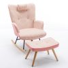 35.5 inch Rocking Chair, Soft Houndstooth Fabric Leather Fabric Rocking Chair for Nursery, Comfy Wingback Glider Rocker with Safe Solid Wood Base for