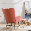 35.5 inch Rocking Chair, Soft Houndstooth Fabric Leather Fabric Rocking Chair for Nursery, Comfy Wingback Glider Rocker with Safe Solid Wood Base for