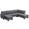 Modern L-shaped Sectional Sofa,7-seat Linen Fabric Couch Set with Chaise Lounge and Convertible Ottoman for Living