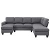 Modern L-shaped Sectional Sofa,7-seat Linen Fabric Couch Set with Chaise Lounge and Convertible Ottoman for Living