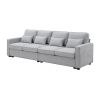 4-Seater Modern Linen Fabric Sofa with Armrest Pockets and 4 Pillows,Minimalist Style Couch for Living Room, Apartment, Of