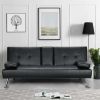 LuxuryGoods Modern Faux Leather Futon with Cupholders and Pillows