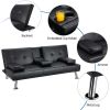 LuxuryGoods Modern Faux Leather Futon with Cupholders and Pillows