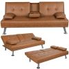 LuxuryGoods Modern Faux Leather Futon with Cupholders and Pillows