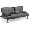 LuxuryGoods Modern Faux Leather Futon with Cupholders and Pillows