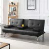LuxuryGoods Modern Faux Leather Futon with Cupholders and Pillows