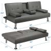 LuxuryGoods Modern Faux Leather Futon with Cupholders and Pillows